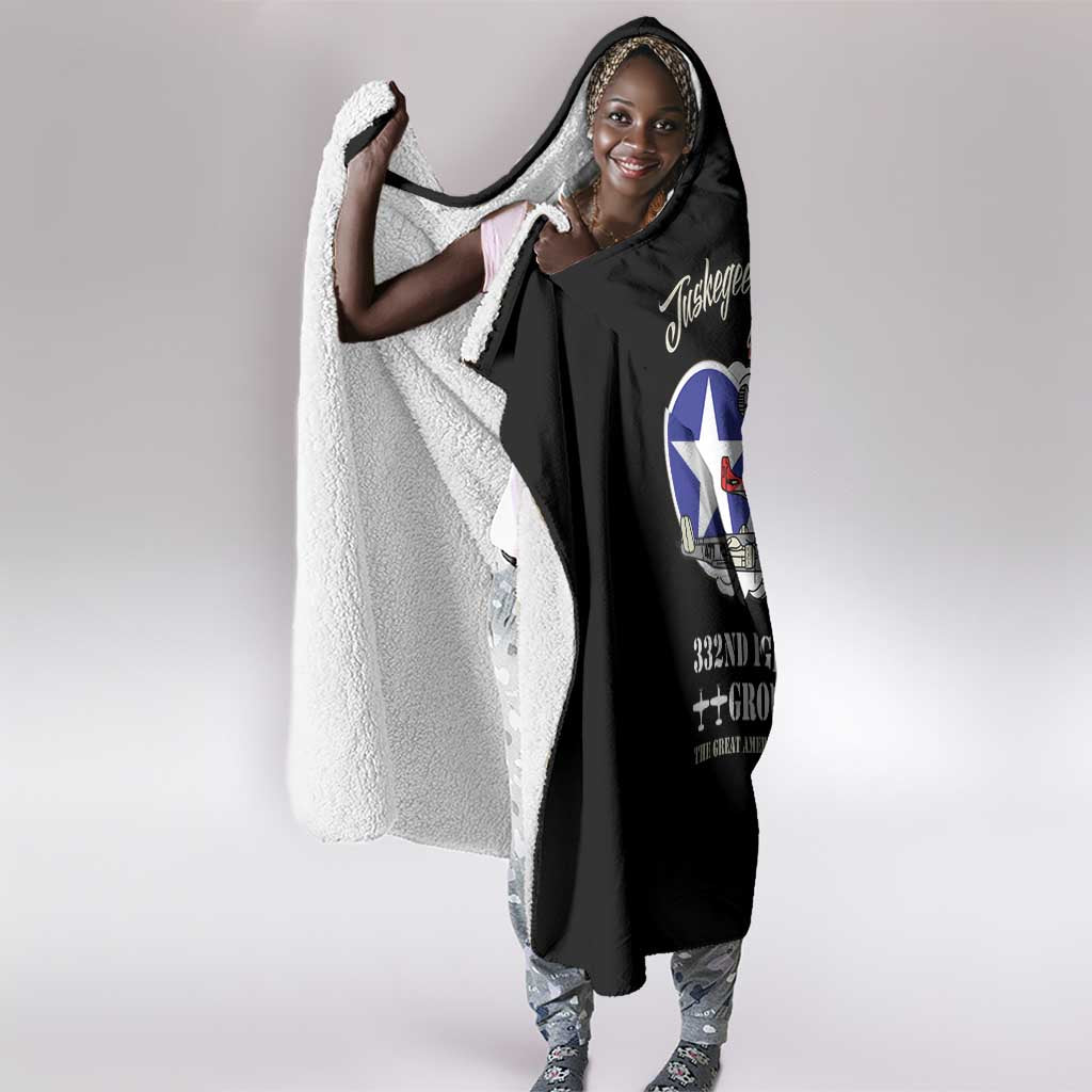 African American Aviators WWII Hooded Blanket Tuskegee Red Tails Airmen Black - African Pride