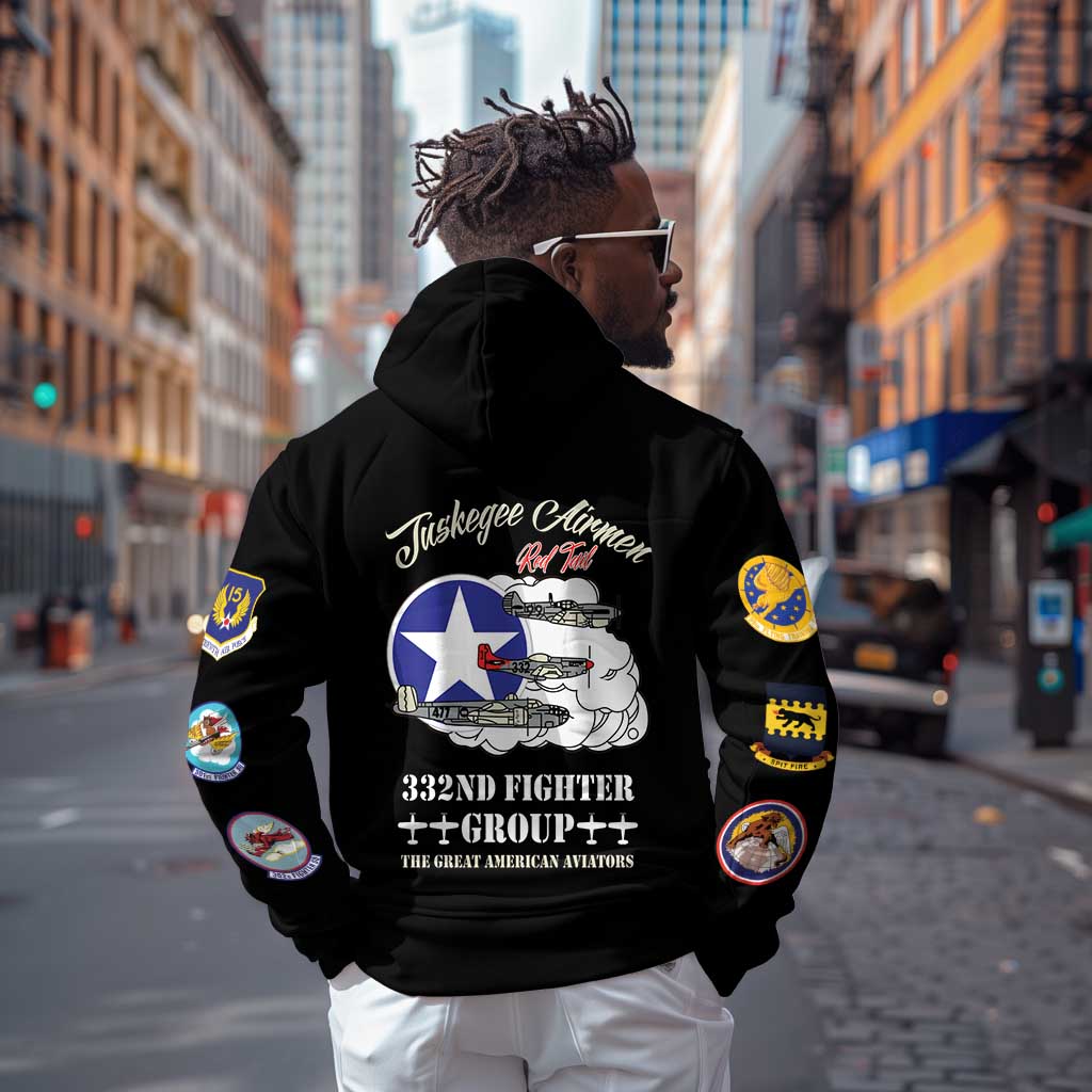 African American Aviators WWII Hoodie Tuskegee Red Tails Airmen Black - African Pride
