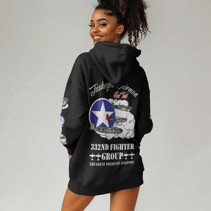 African American Aviators WWII Hoodie Dress Tuskegee Red Tails Airmen Black - African Pride