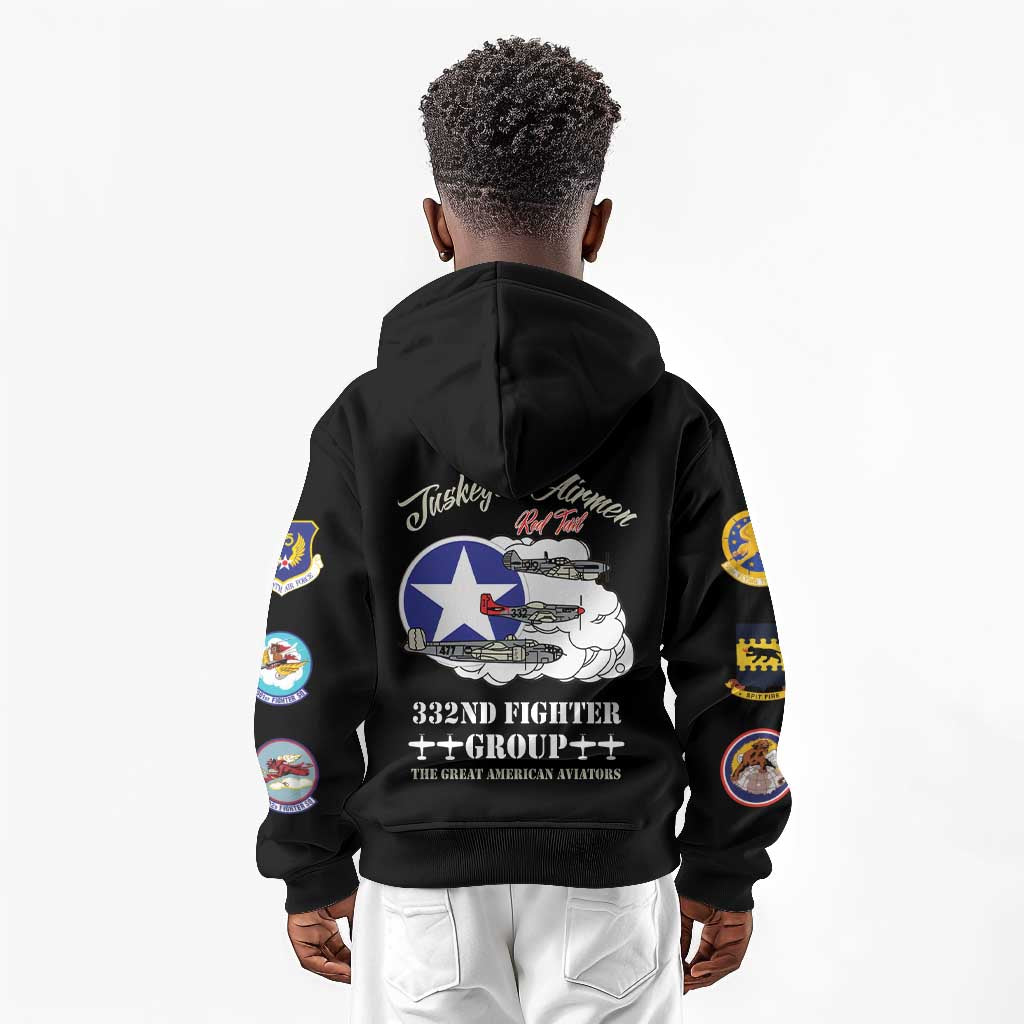 African American Aviators WWII Kid Hoodie Tuskegee Red Tails Airmen Black - African Pride