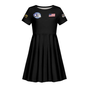 African American Aviators WWII Kid Short Sleeve Dress Tuskegee Red Tails Airmen Black - African Pride