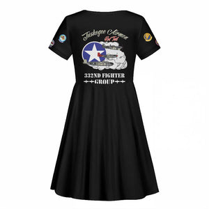 African American Aviators WWII Kid Short Sleeve Dress Tuskegee Red Tails Airmen Black - African Pride