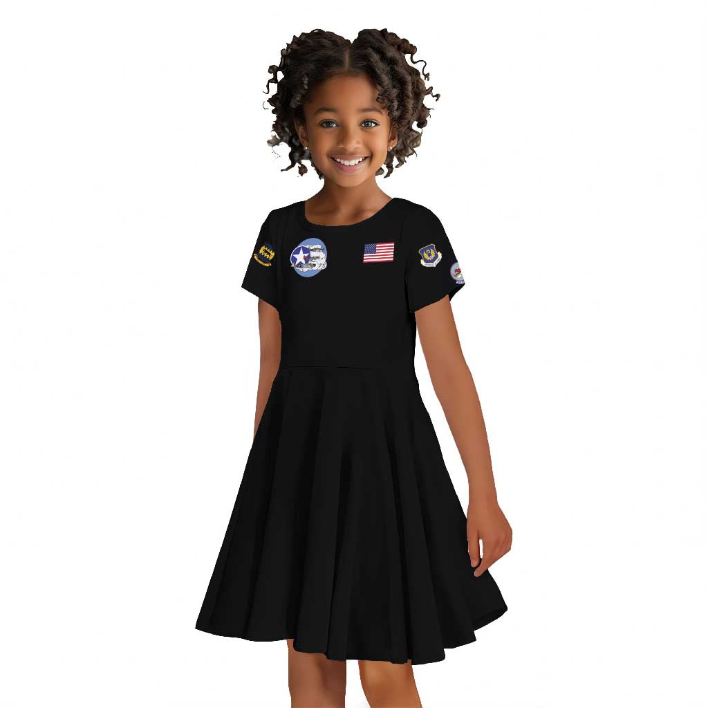 African American Aviators WWII Kid Short Sleeve Dress Tuskegee Red Tails Airmen Black - African Pride