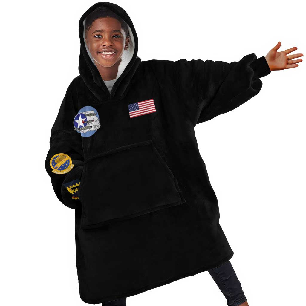 African American Aviators WWII Kid Wearable Blanket Hoodie Tuskegee Red Tails Airmen Black - African Pride