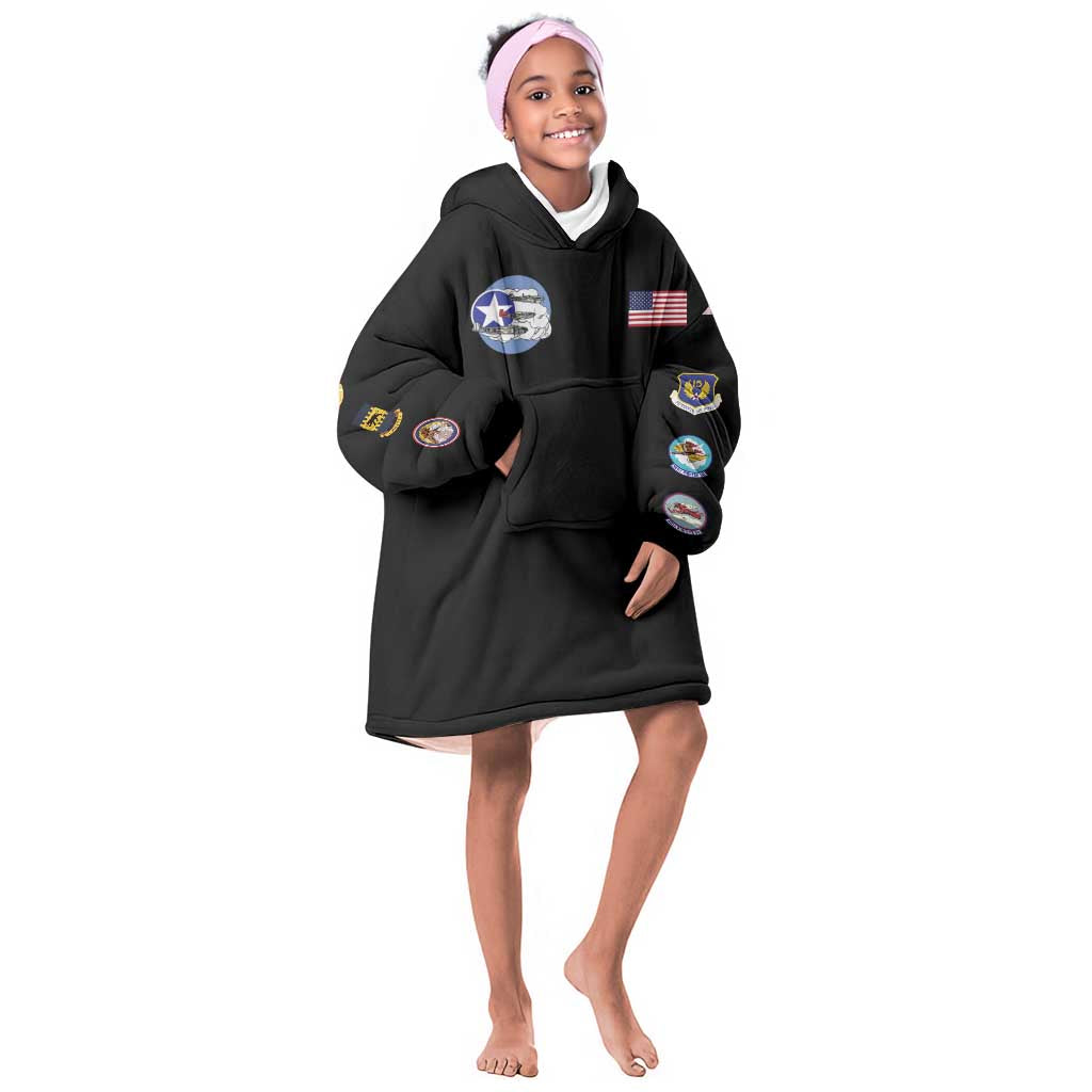 African American Aviators WWII Kid Wearable Blanket Hoodie Tuskegee Red Tails Airmen Black - African Pride