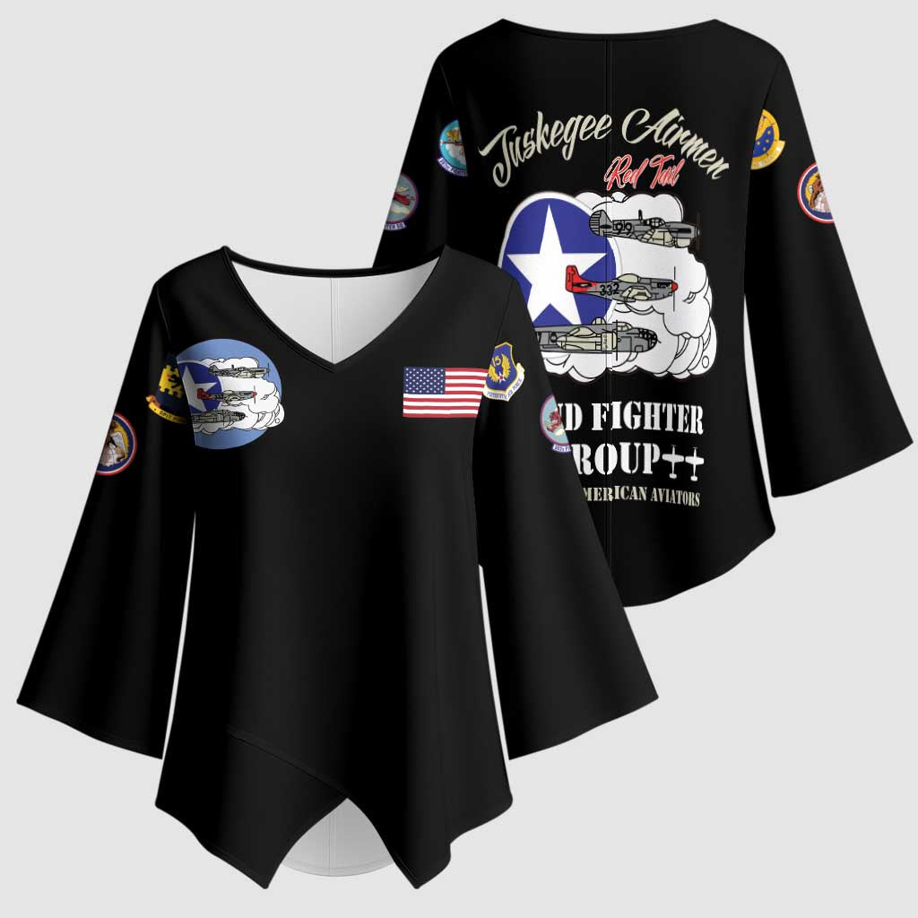 Tuskegee Airmen WWII Heroes Kimono Sleeve Blouse The Great American Aviators Black Art