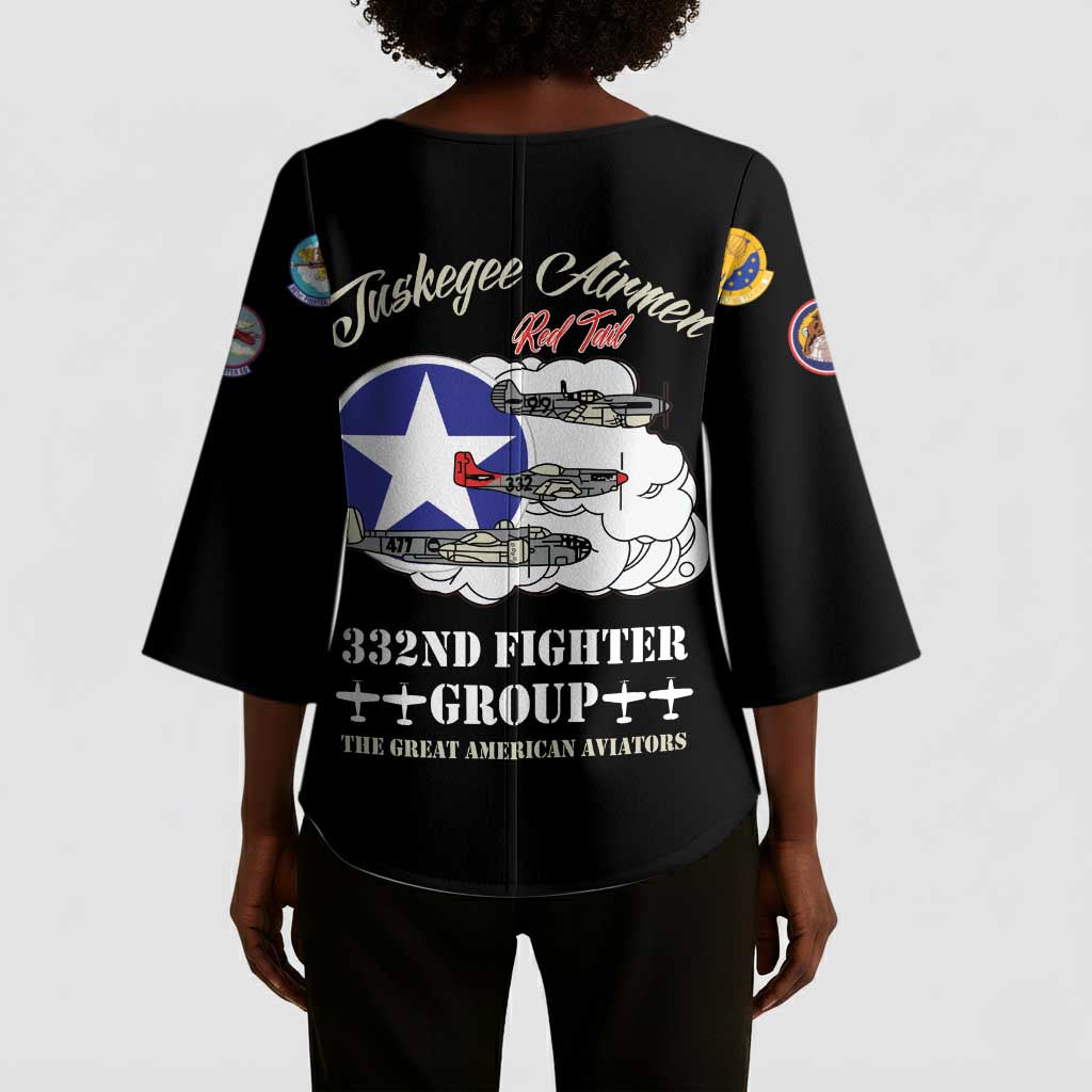 Tuskegee Airmen WWII Heroes Kimono Sleeve Blouse The Great American Aviators Black Art