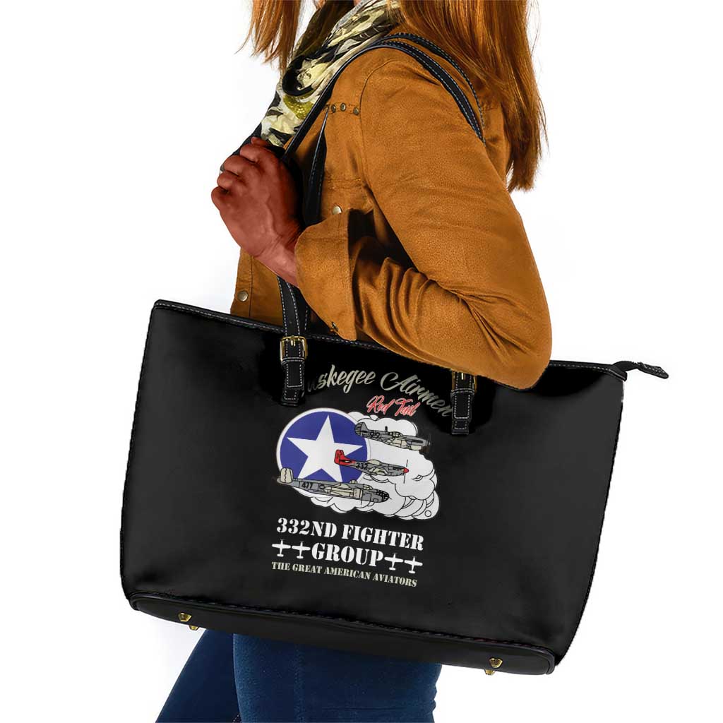 African American Aviators WWII Leather Tote Bag Tuskegee Red Tails Airmen Black - African Pride