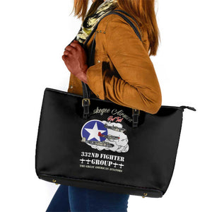African American Aviators WWII Leather Tote Bag Tuskegee Red Tails Airmen Black - African Pride