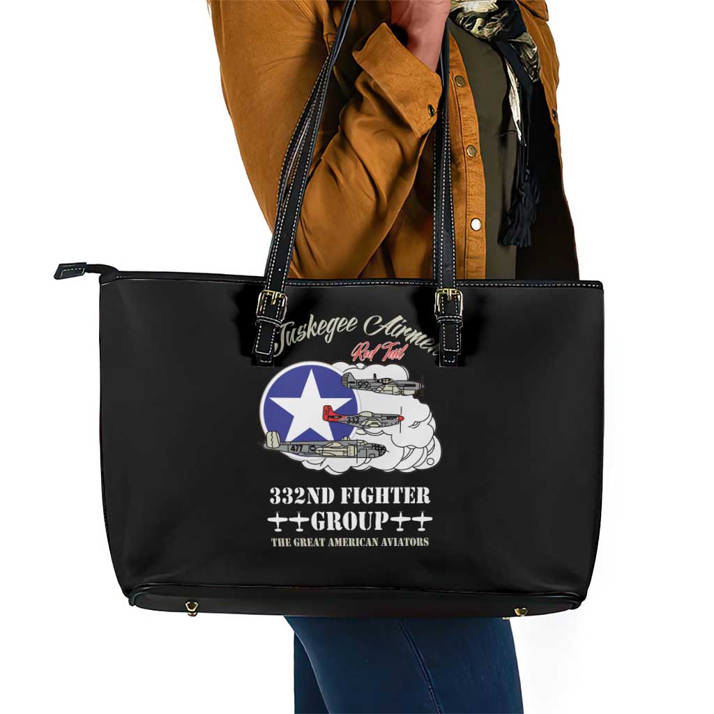 African American Aviators WWII Leather Tote Bag Tuskegee Red Tails Airmen Black - African Pride
