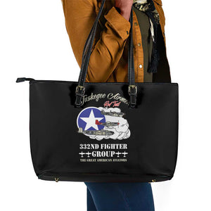 African American Aviators WWII Leather Tote Bag Tuskegee Red Tails Airmen Black - African Pride