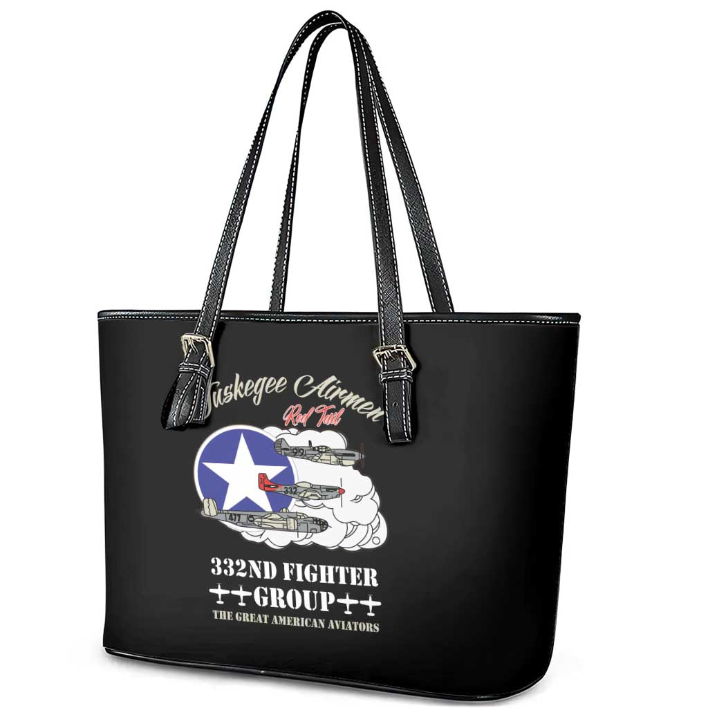 African American Aviators WWII Leather Tote Bag Tuskegee Red Tails Airmen Black - African Pride