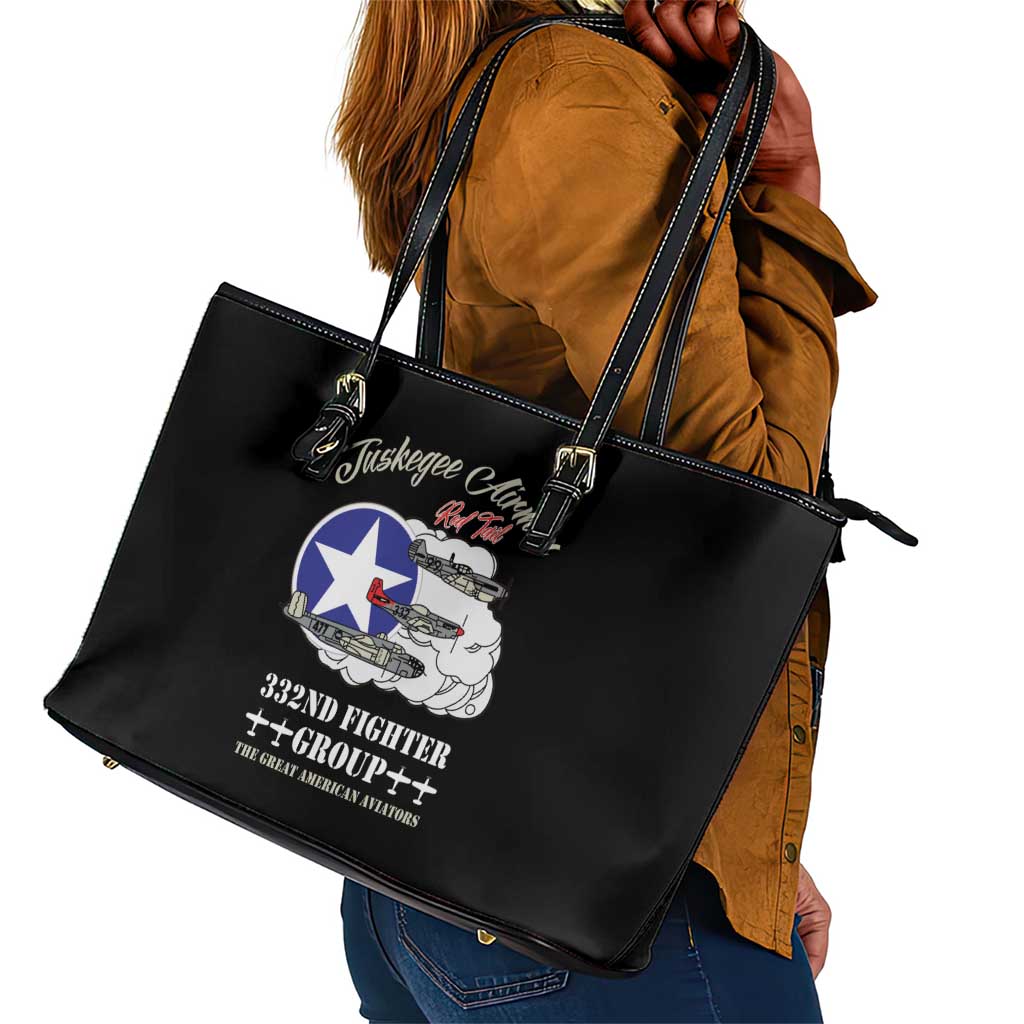 African American Aviators WWII Leather Tote Bag Tuskegee Red Tails Airmen Black - African Pride
