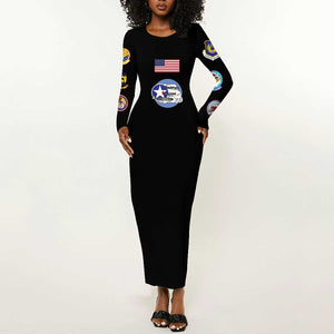 African American Aviators WWII Long Sleeve Bodycon Dress Tuskegee Red Tails Airmen Black - African Pride