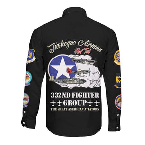 African American Aviators WWII Long Sleeve Button Shirt Tuskegee Red Tails Airmen Black - African Pride