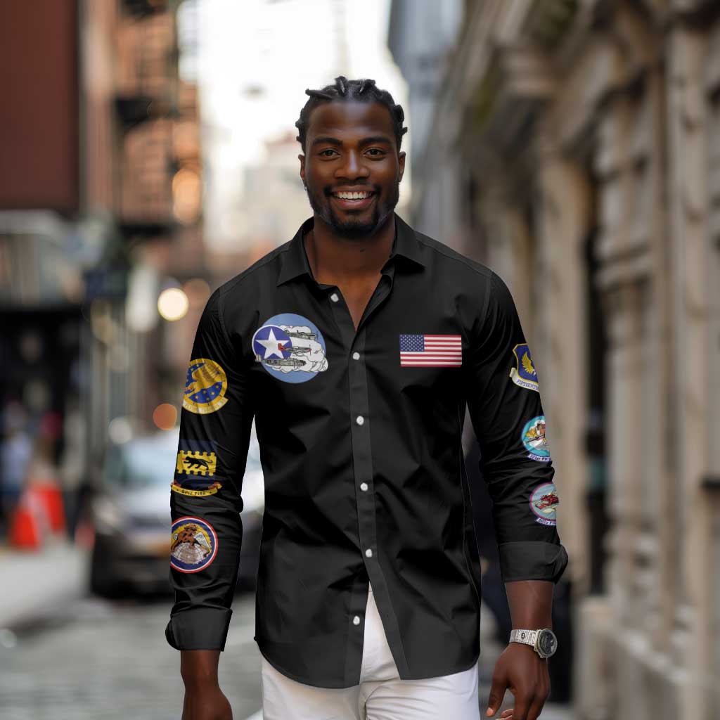 African American Aviators WWII Long Sleeve Button Shirt Tuskegee Red Tails Airmen Black - African Pride