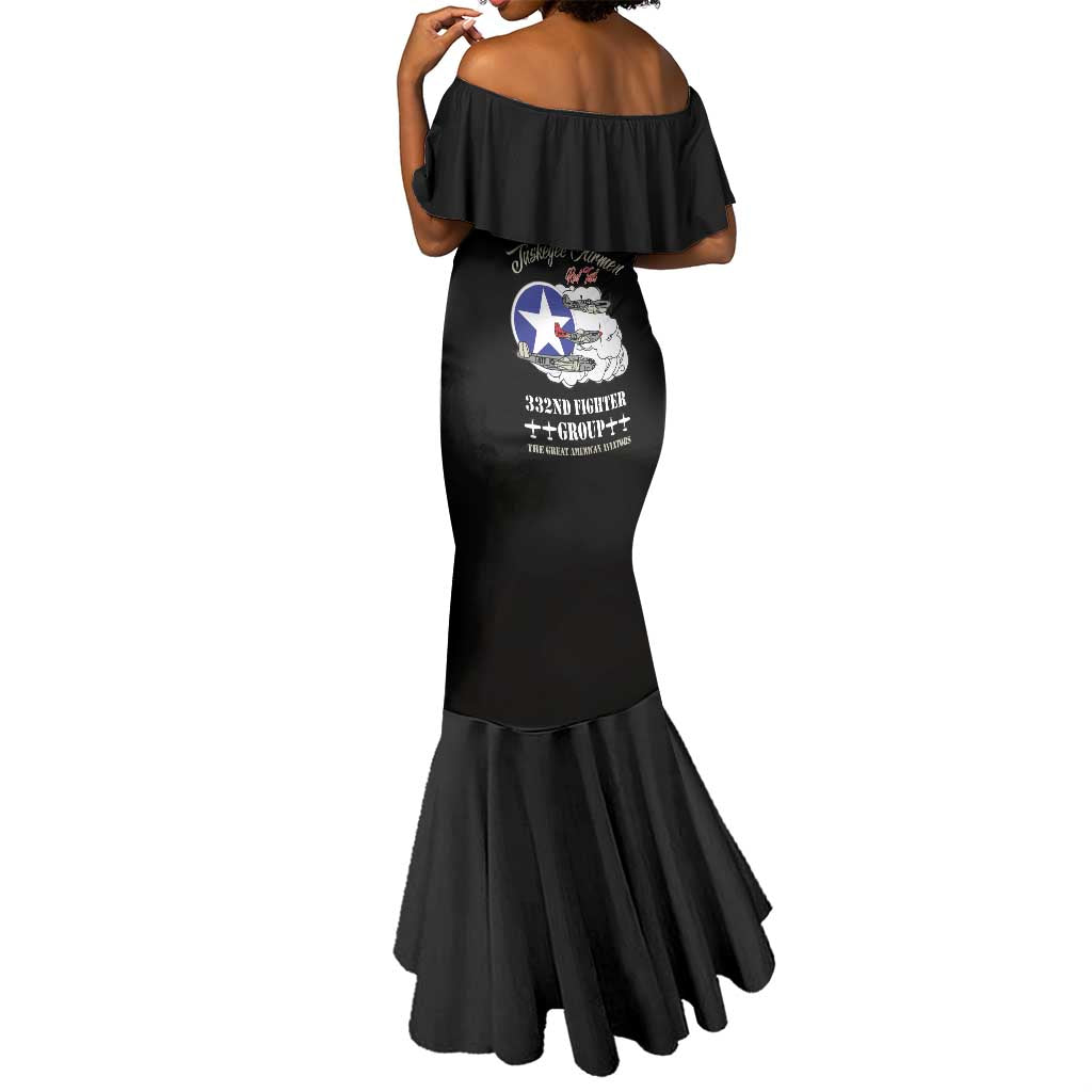 African American Aviators WWII Mermaid Dress Tuskegee Red Tails Airmen Black - African Pride