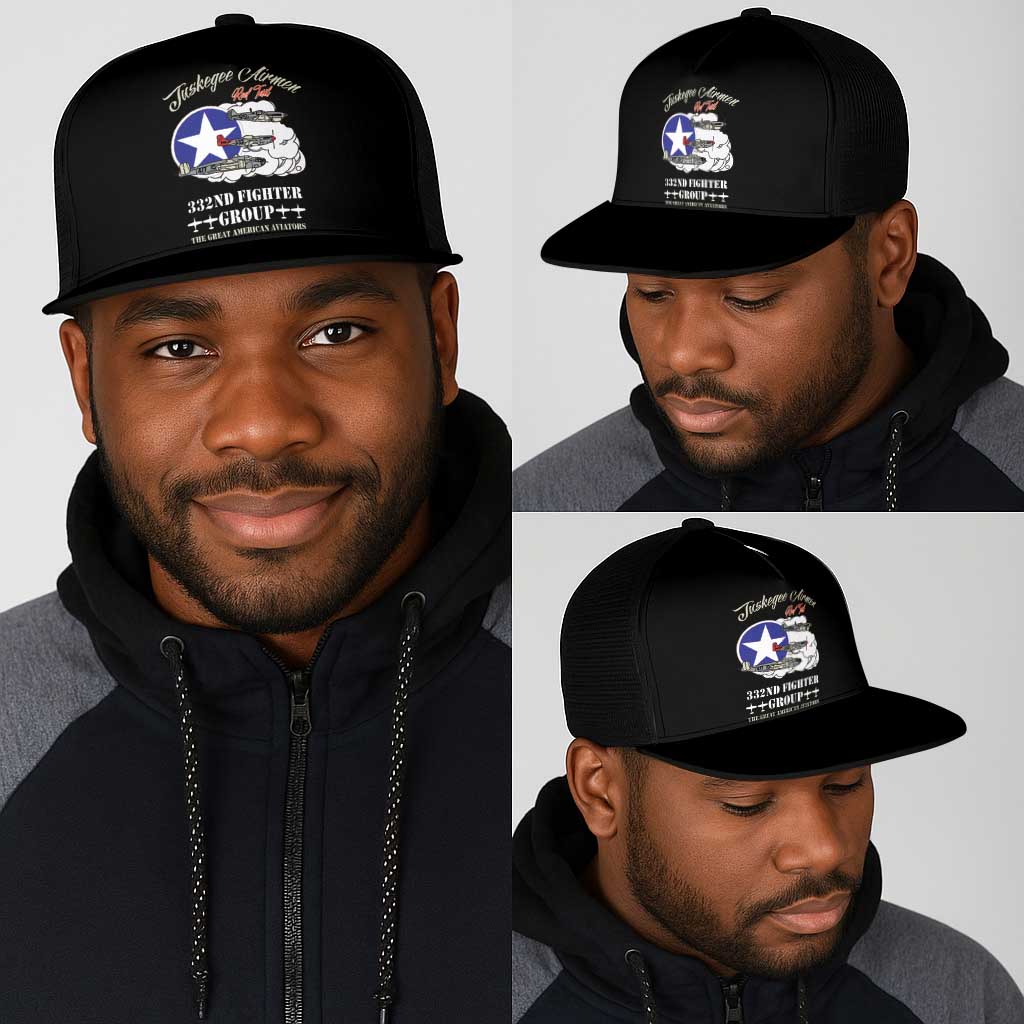 African American Aviators WWII Mesh Trucker Cap Tuskegee Red Tails Airmen Black - African Pride