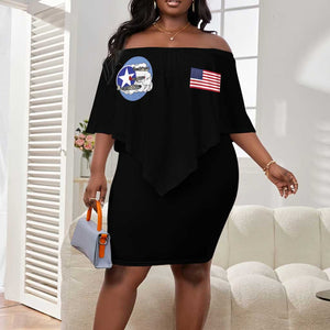 African American Aviators WWII Off Shoulder Short Dress Tuskegee Red Tails Airmen Black - African Pride