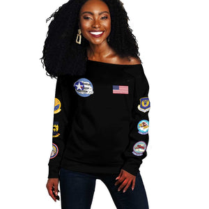 African American Aviators WWII Off Shoulder Sweater Tuskegee Red Tails Airmen Black - African Pride