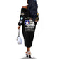 African American Aviators WWII Off The Shoulder Long Sleeve Dress Tuskegee Red Tails Airmen Black - African Pride
