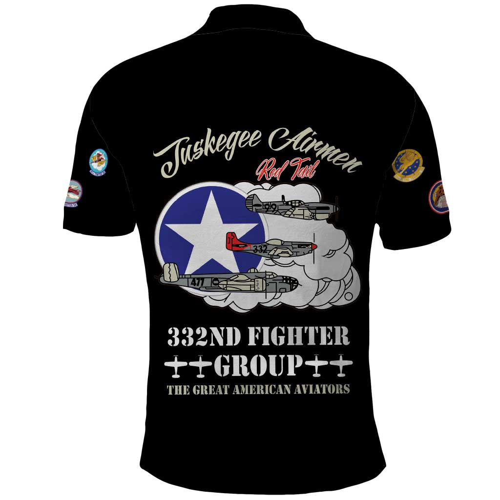 African American Aviators WWII Polo Shirt Tuskegee Red Tails Airmen Black - African Pride