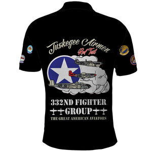 African American Aviators WWII Polo Shirt Tuskegee Red Tails Airmen Black - African Pride