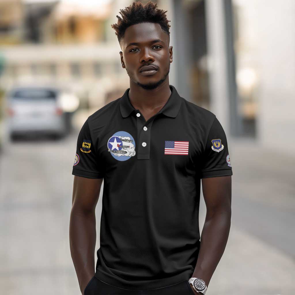 African American Aviators WWII Polo Shirt Tuskegee Red Tails Airmen Black - African Pride