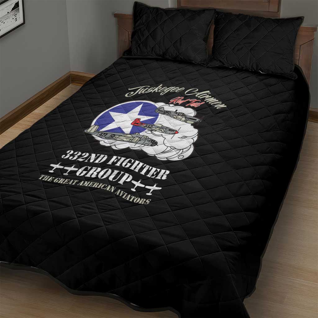 African American Aviators WWII Quilt Bed Set Tuskegee Red Tails Airmen Black - African Pride