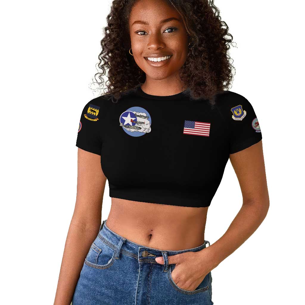 African American Aviators WWII Raglan Cropped T shirt Tuskegee Red Tails Airmen Black - African Pride