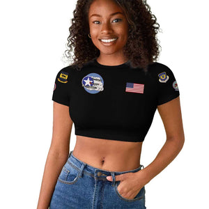 African American Aviators WWII Raglan Cropped T shirt Tuskegee Red Tails Airmen Black - African Pride