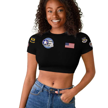 African American Aviators WWII Raglan Cropped T shirt Tuskegee Red Tails Airmen Black - African Pride