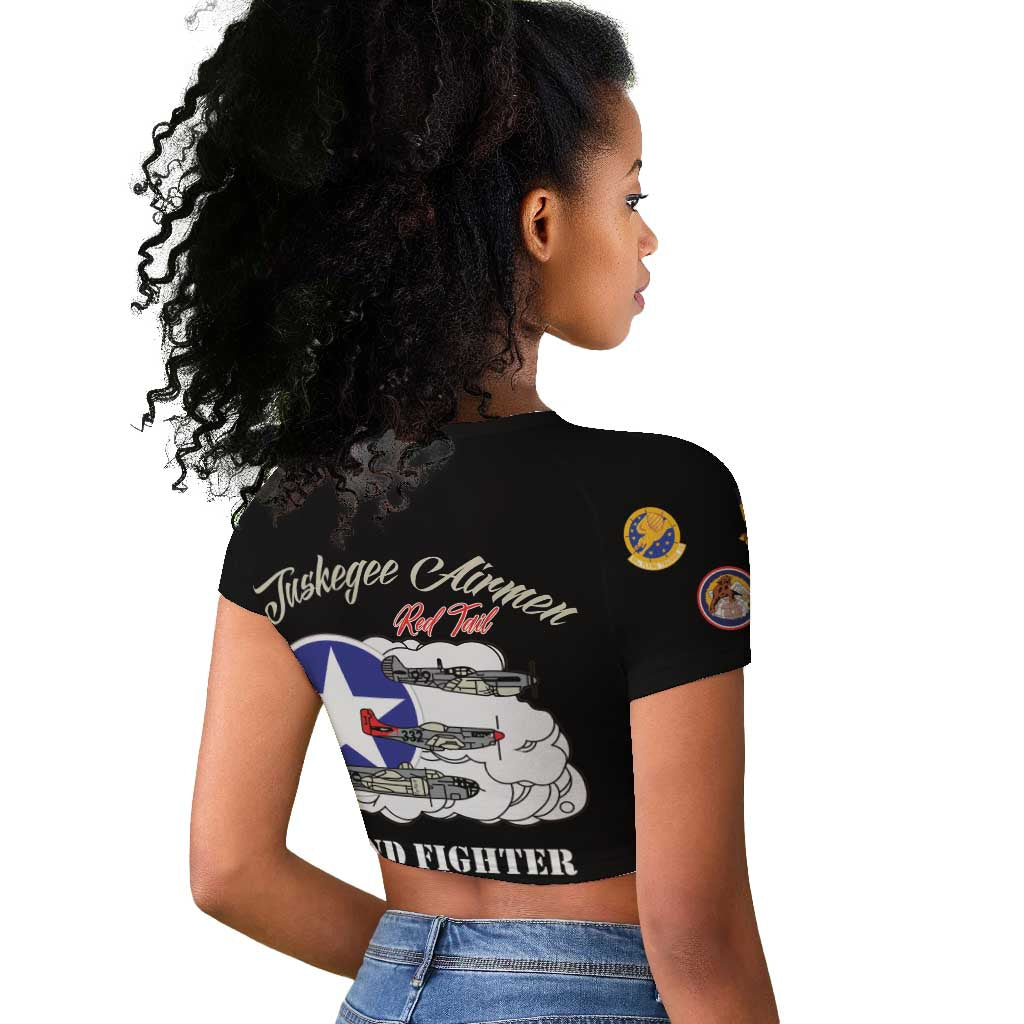 African American Aviators WWII Raglan Cropped T shirt Tuskegee Red Tails Airmen Black - African Pride