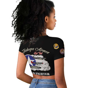 African American Aviators WWII Raglan Cropped T shirt Tuskegee Red Tails Airmen Black - African Pride