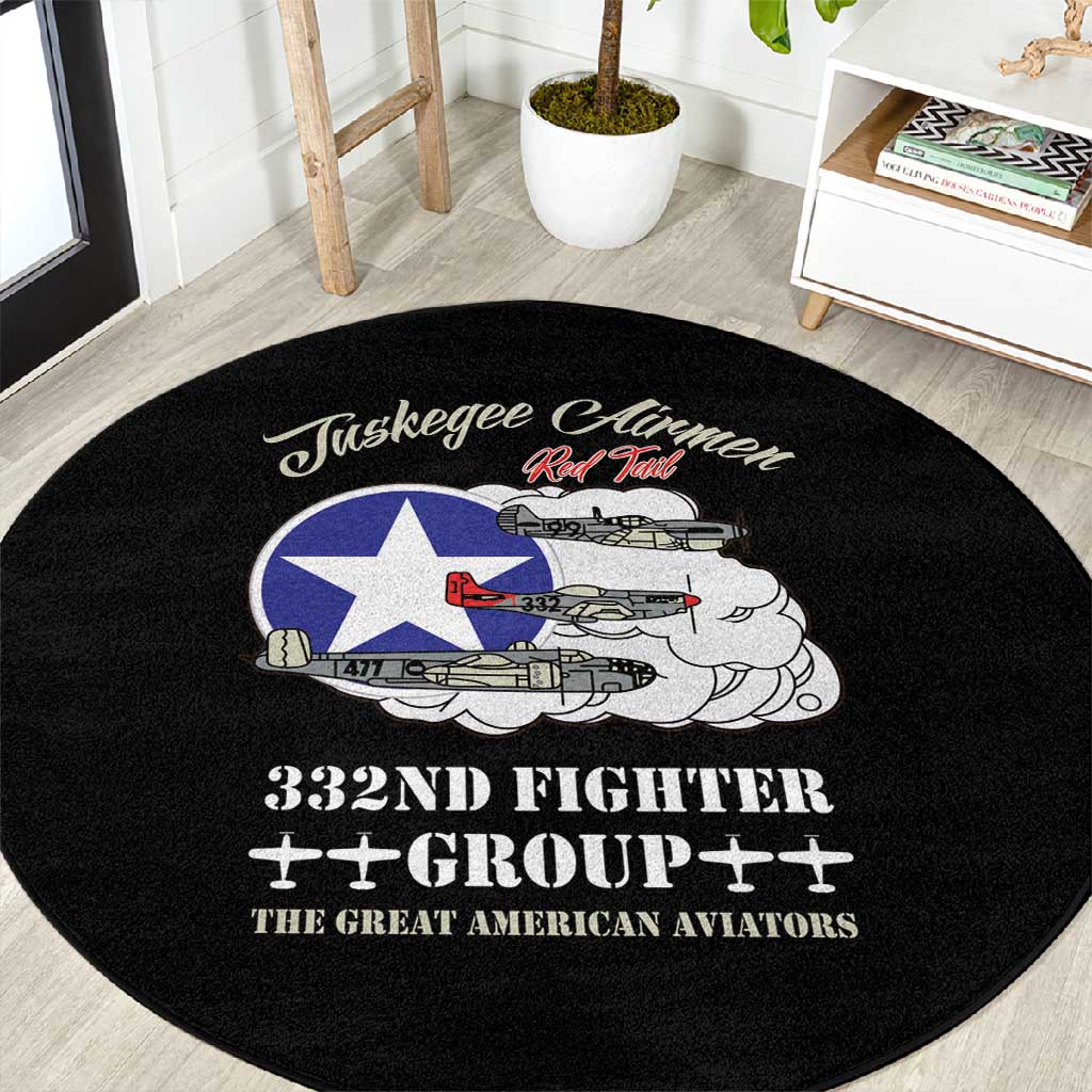 African American Aviators WWII Round Carpet Tuskegee Red Tails Airmen Black - African Pride