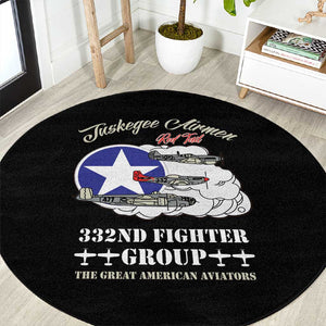 African American Aviators WWII Round Carpet Tuskegee Red Tails Airmen Black - African Pride
