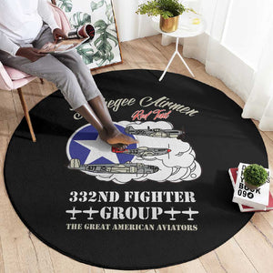 African American Aviators WWII Round Carpet Tuskegee Red Tails Airmen Black - African Pride