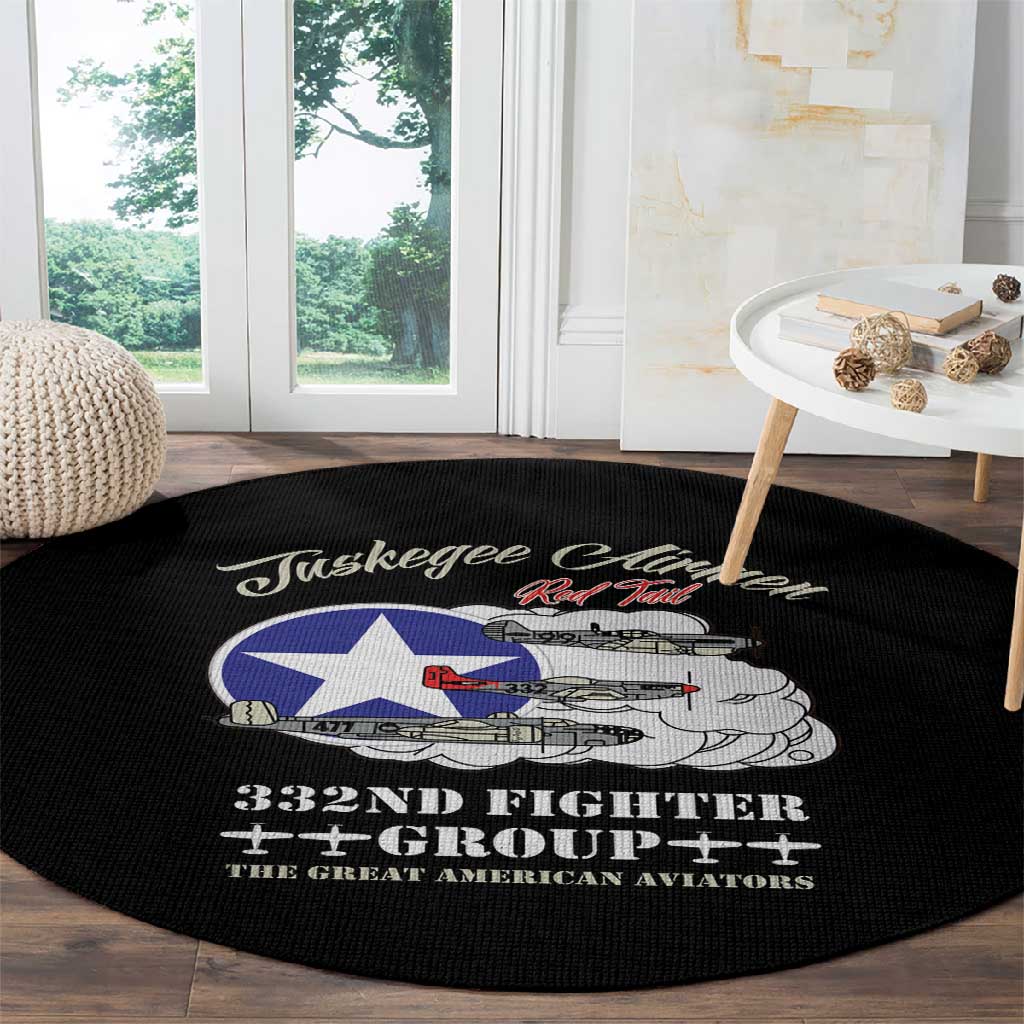 African American Aviators WWII Round Carpet Tuskegee Red Tails Airmen Black - African Pride