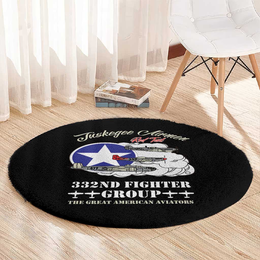 African American Aviators WWII Round Carpet Tuskegee Red Tails Airmen Black - African Pride