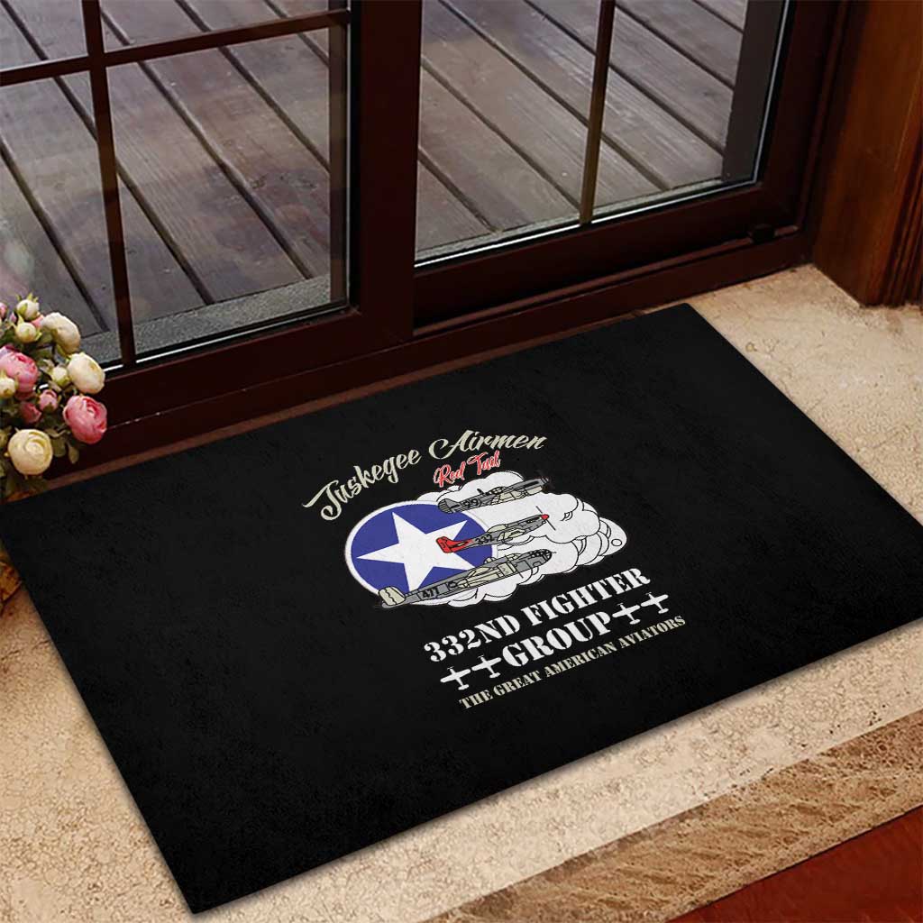 African American Aviators WWII Rubber Doormat Tuskegee Red Tails Airmen Black - African Pride