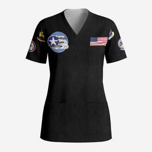 African American Aviators WWII Scrub Top Tuskegee Red Tails Airmen Black - African Pride