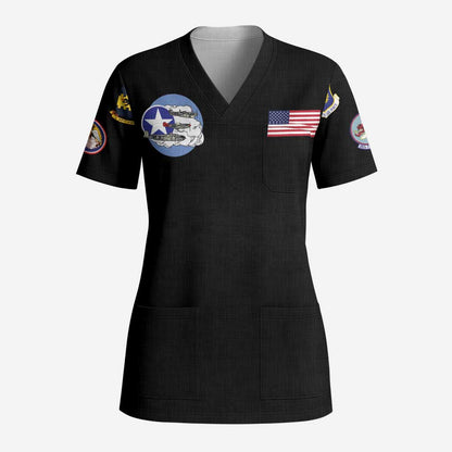 African American Aviators WWII Scrub Top Tuskegee Red Tails Airmen Black - African Pride