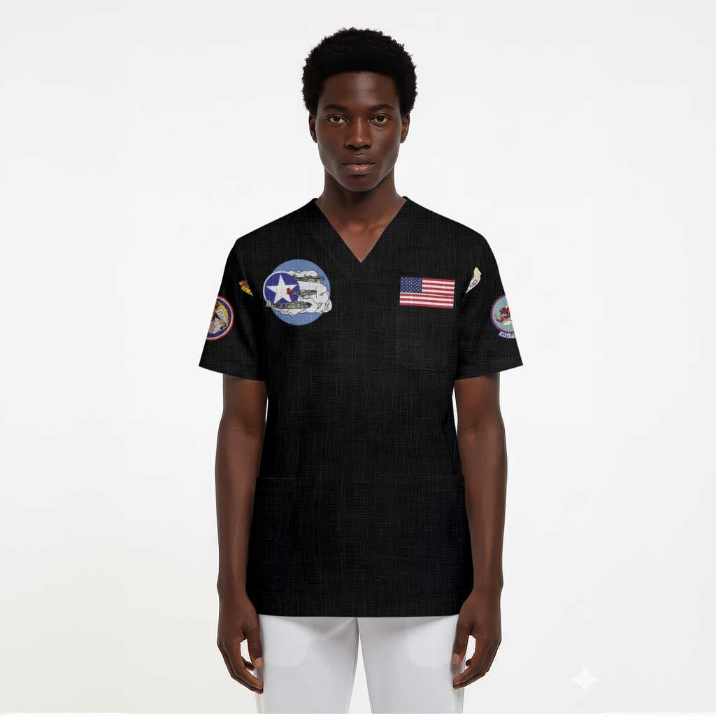 African American Aviators WWII Scrub Top Tuskegee Red Tails Airmen Black - African Pride