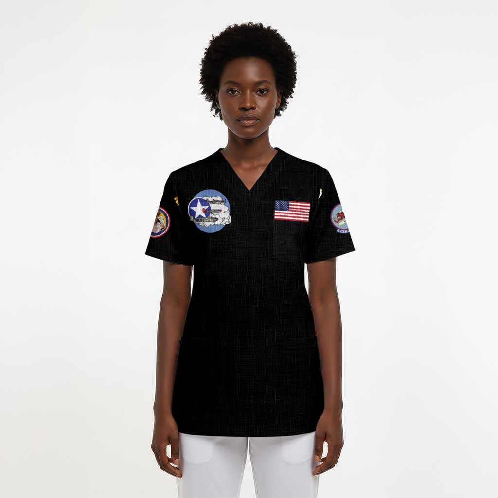 African American Aviators WWII Scrub Top Tuskegee Red Tails Airmen Black - African Pride