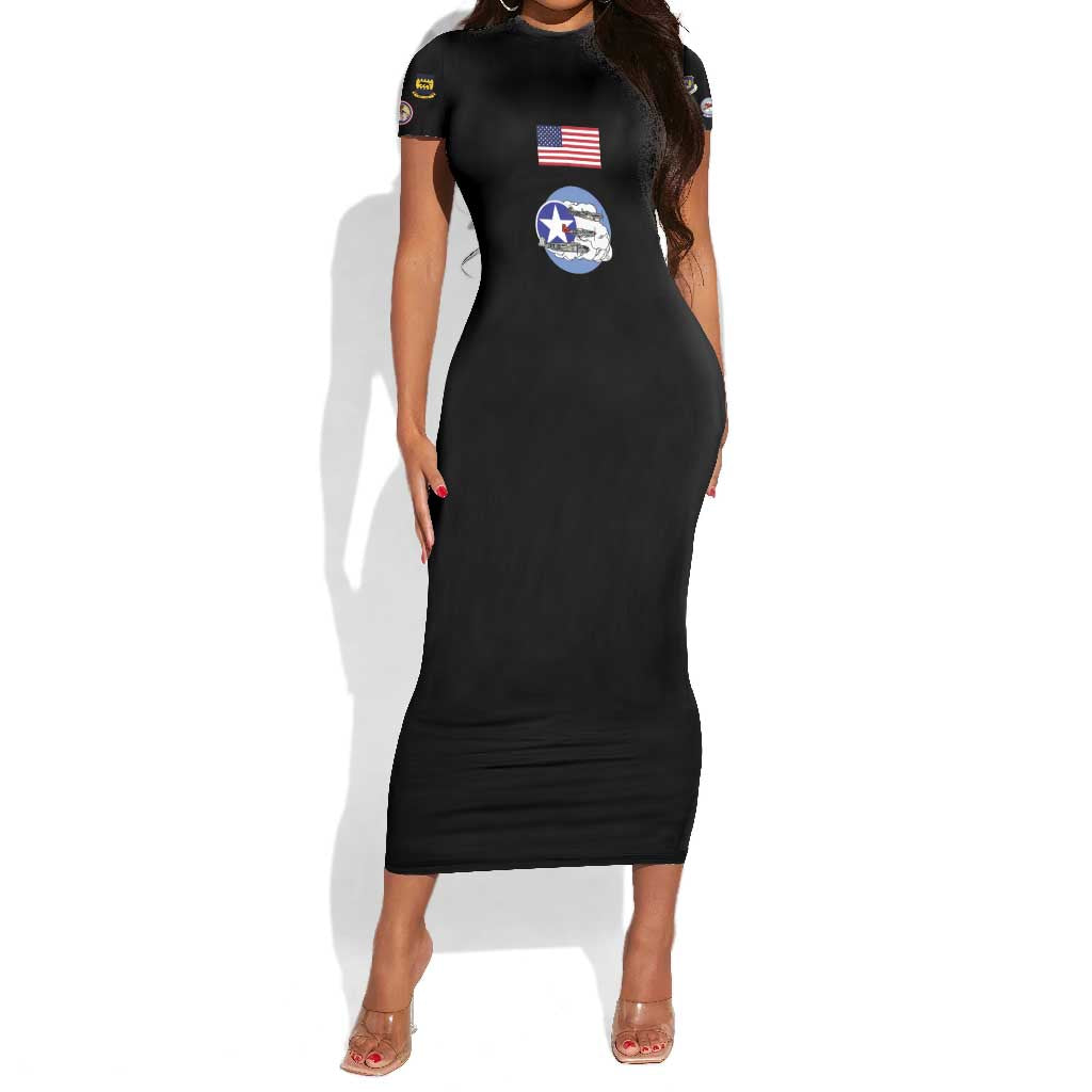 African American Aviators WWII Short Sleeve Bodycon Dress Tuskegee Red Tails Airmen Black - African Pride