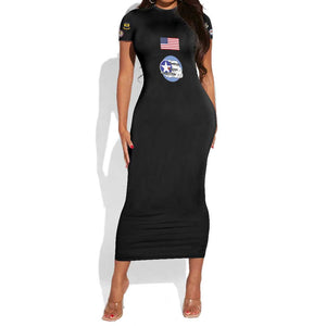 African American Aviators WWII Short Sleeve Bodycon Dress Tuskegee Red Tails Airmen Black - African Pride