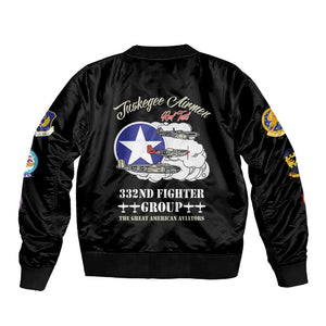African American Aviators WWII Sleeve Zip Bomber Jacket Tuskegee Red Tails Airmen Black - African Pride