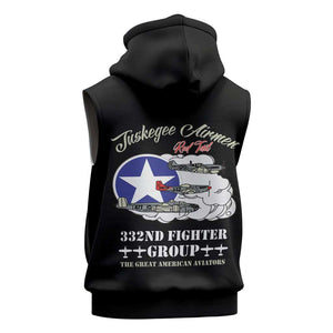 African American Aviators WWII Sleeveless Hoodie Tuskegee Red Tails Airmen Black - African Pride