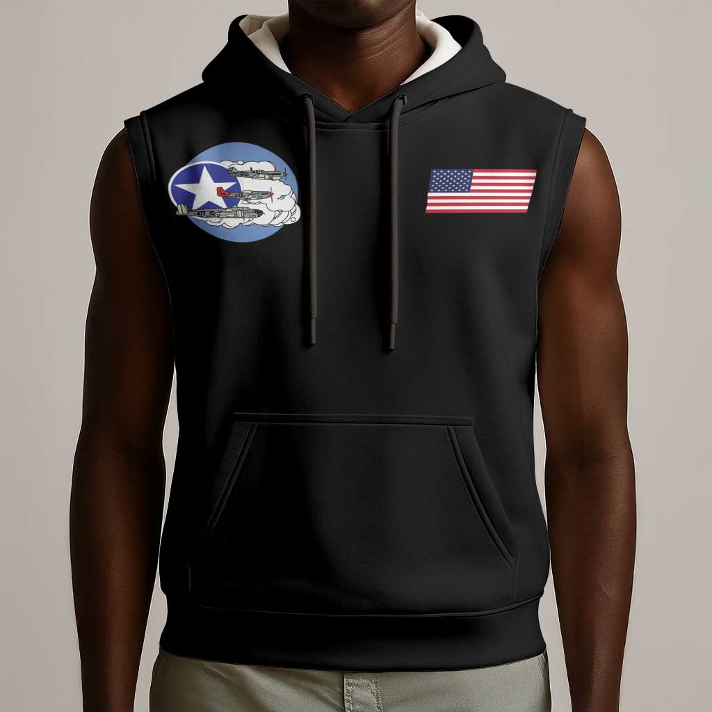 African American Aviators WWII Sleeveless Hoodie Tuskegee Red Tails Airmen Black - African Pride