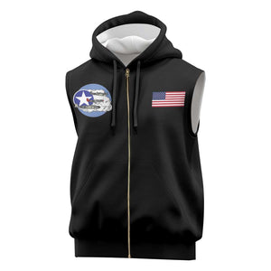African American Aviators WWII Sleeveless Zip Hoodie Tuskegee Red Tails Airmen Black - African Pride